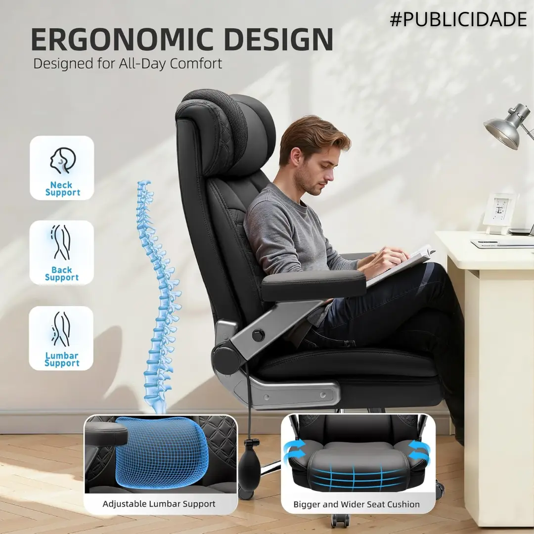 Cadeira de escritório ergonômica com braços rebatíveis 5D